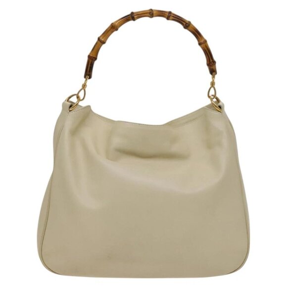 GUCCI Bamboo Shoulder Bag Leather 2way Cream Gold 001 1577 Auth 121835 - Picture 2 of 16